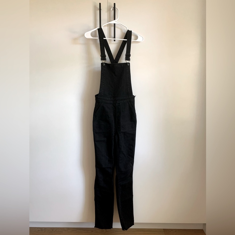 Madewell Skinny Overalls In Lunar Wash Black Raw Hem Size XS